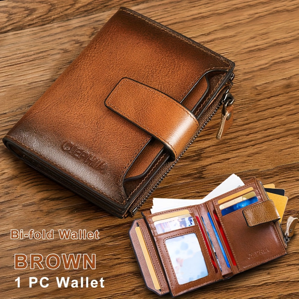 1pz Portafoglio Uomo CIEPHIA in Vera Pelle - Blocco RFID Antifurto, Marrone Scuro (Dark Tan), con Chiusura a Zip, 17 Tasche per Carte, Scomparto Monete e Finestra ID – Multi-Compartimenti Resistente ed Elegante Ideale come Regalo di San Valentino, Festa d