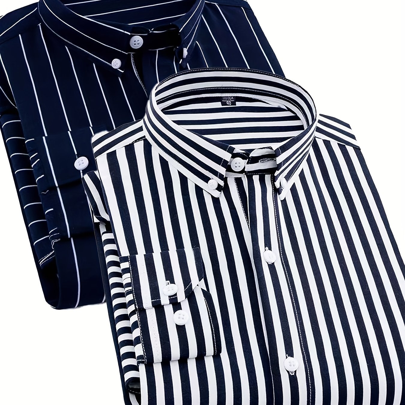 1+1pz Camicia Uomo a Righe con Maniche Lunghe - Colletto Casual, Tessuto Leggero, Ideale per Vacanze al Mare, Appuntamenti e Regali, Top Classico a Righe