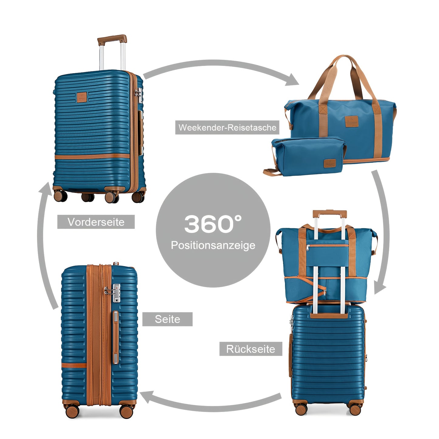 Set di bagagli da viaggio Joyway di tre pezzi, bagaglio a mano per cabineria aereo, bagaglio a mano portatile a guscio rigido da 13/20 pollici, borsa da viaggio con tasca grande e ruote universali + borsa da viaggio per la cura personale