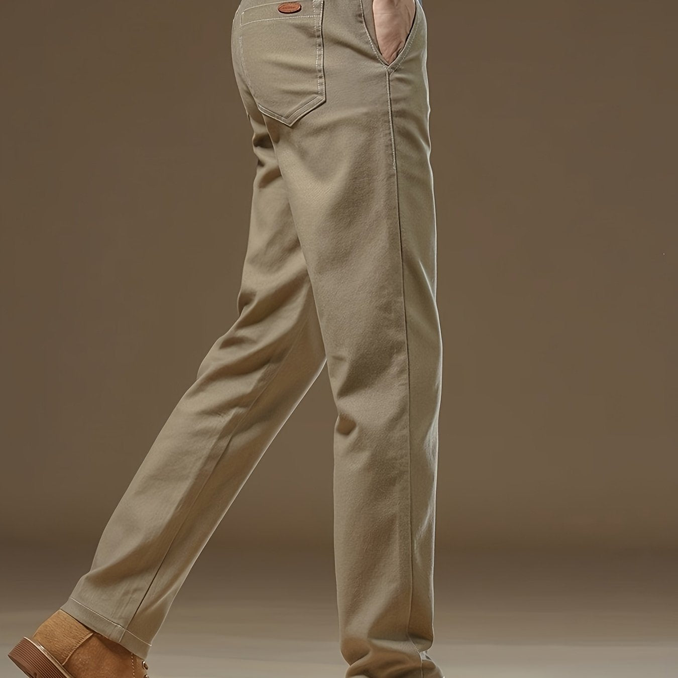 Pantaloni Casual Uomo in Cotone Pesante con Vita Elastica - Beige Tinta Unita, Gamba Larga e Passanti per Cintura, Morbidi Comodi da Inverno Ideali per Ufficio, Eventi Formali & Abbigliamento Quotidiano, Lavabile a Macchina (Lunghezza Regolare)