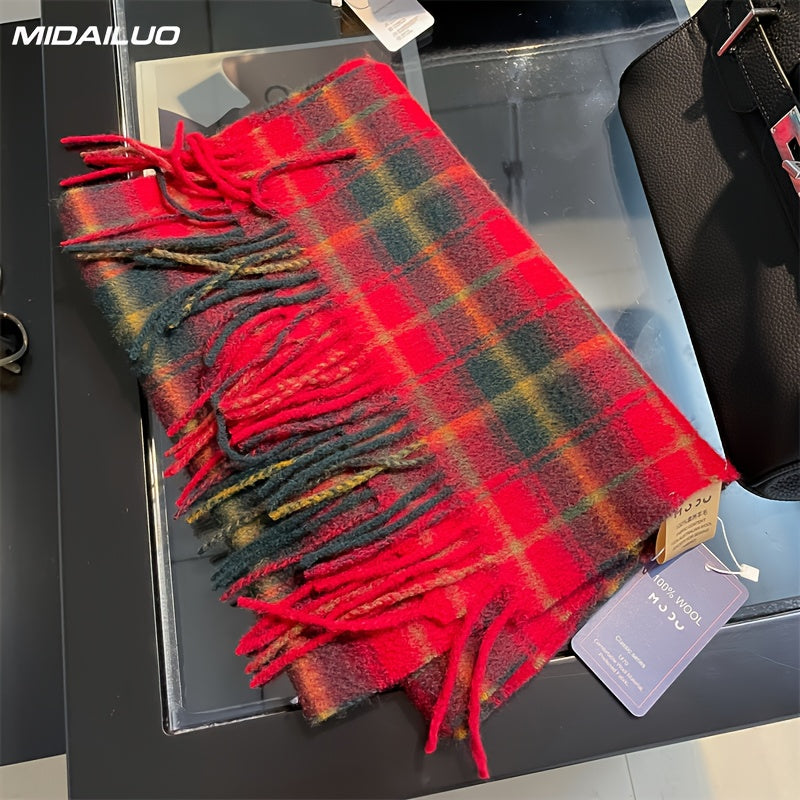Sciarpa in Lana 100% MIDAILUO - 180,01x32,0 cm Sciarpa in Quadri Invernale Calda e Resistente al Vento, Design Elegante e Stiloso Non Elasticizzato per Attività All'Aperto e Abbigliamento Casual, Accessorio Invernale Accogliente, Motivo Classico in Quadri