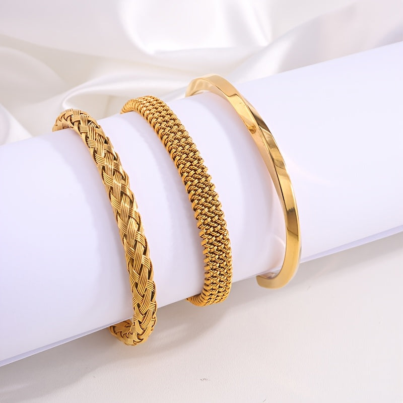 3pcs Braccialetti in Acciaio Inossidabile 304 Placcati Oro 18K - Design Sportivo Minimalista Unisex, Gioielli Resistenti per Uomo e Donna