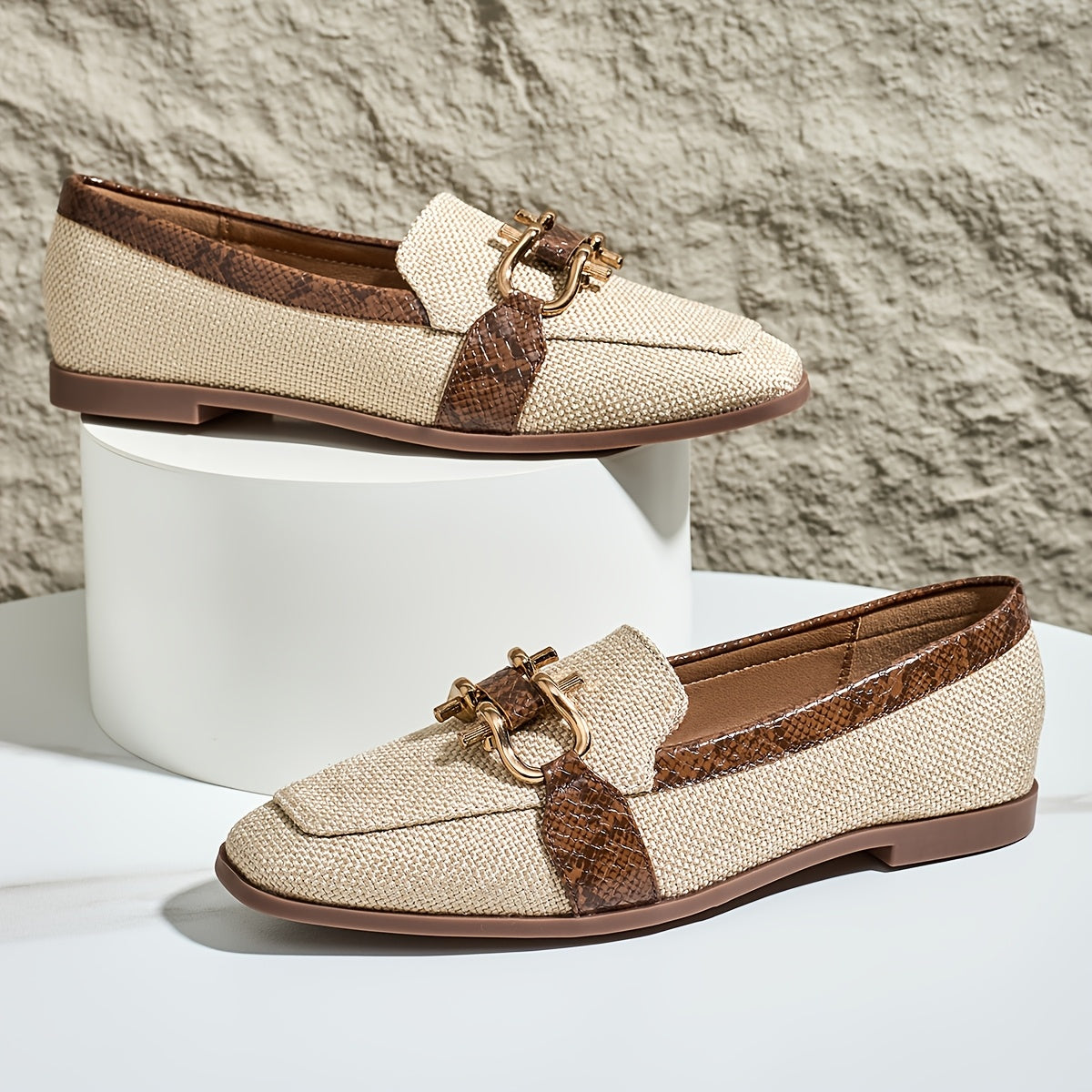 1 Paio di Scarpe da Uomo Vintage con Stile Flax, Stampino a Serpente, Punta Quadrata, Scarpe Slip-On Leggere per Tutte le Stagioni con Suola in TPU e Plantare in Poliuretano