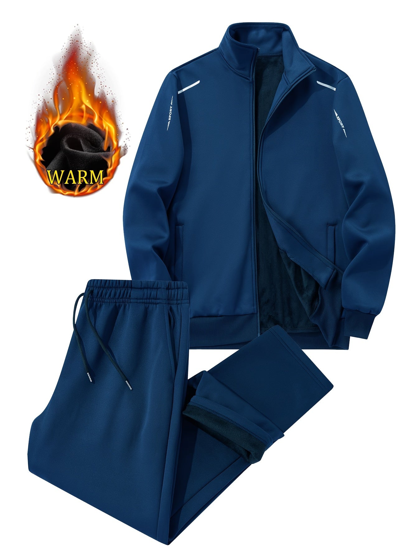Tute da uomo invernali in velluto spesso per il tempo libero per persone di mezza età e giovani, ideali per sport all'aperto, resistenti al vento, con top e pantaloni a tinta unita.