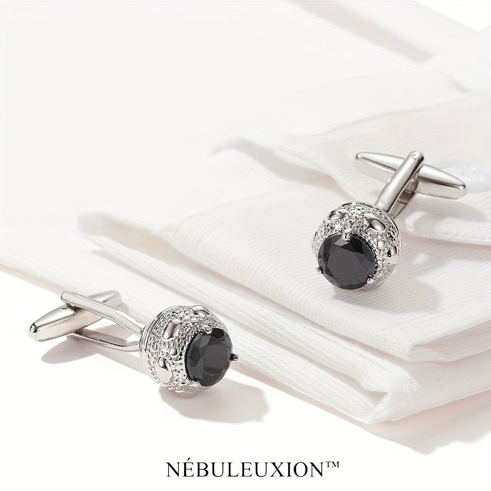 2pz Miglior Regalo e Set di Gemelli di Lusso Leggero Premium con Zirconia Nera | Gemelli da Camicia Francese | Gemelli per Matrimonio/Banchetto/Cerimonia/Affari