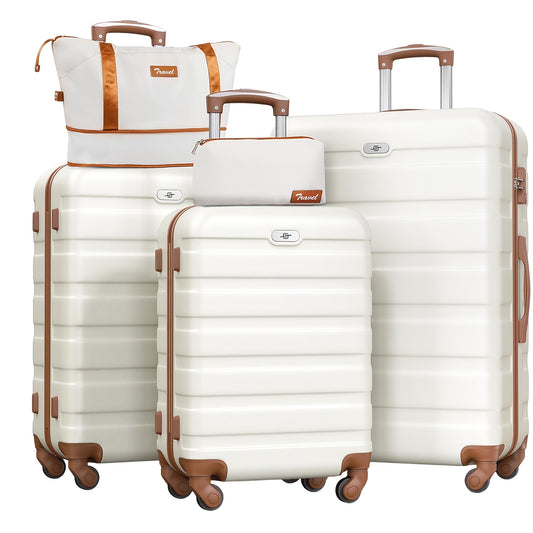 Set di 5 Valigie Eleganti in ABS&PC con Guscio Rinforzato, Serratura TSA e Ruote Silenziose - Grandi Bagagli da 28 Pollici, 4 Rotelle a Scorrimento Fluido, 4 Manici Regolabili per Viaggi d'Affari o Volo (Aereo/Treno) – Opzione Colori Bianco+Rosso=Nero. Ma