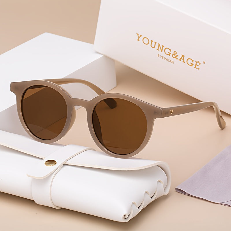 Occhiali da Sole con Montatura Rotonda per Donne - Stile 2025 Nuovo Design Bianco, Set Decorativo Retro con Custodia e Panno