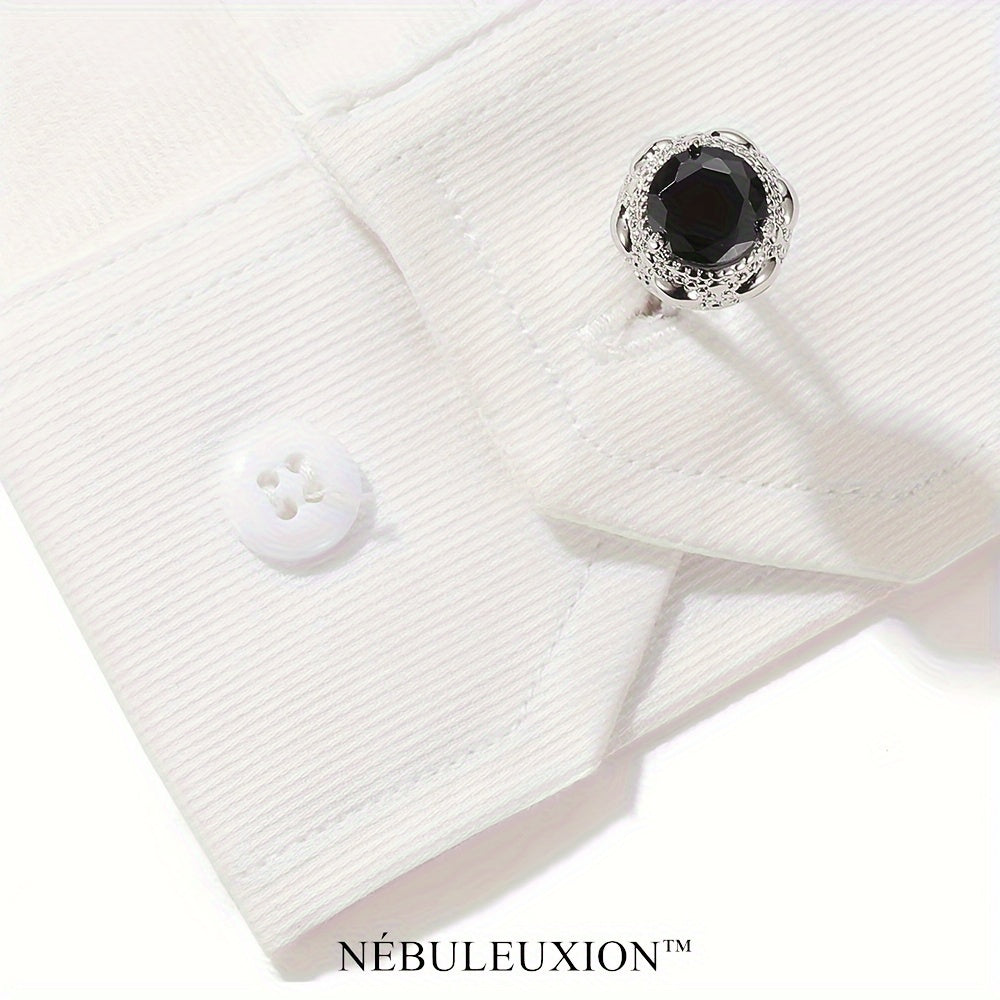 2pz Miglior Regalo e Set di Gemelli di Lusso Leggero Premium con Zirconia Nera | Gemelli da Camicia Francese | Gemelli per Matrimonio/Banchetto/Cerimonia/Affari
