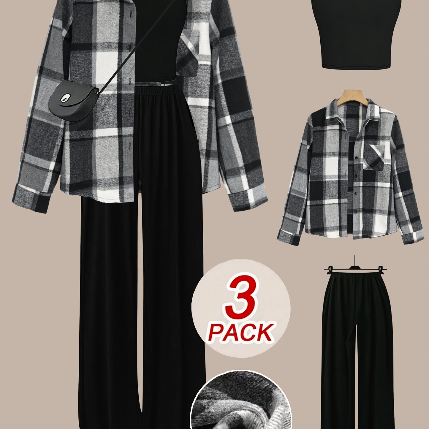 Set da donna elegante 3 pezzi, giacca da maglia in pile con pantaloni casual e giacca a maniche corte 3 pezzi, abito da tempo libero per tutti i giorni