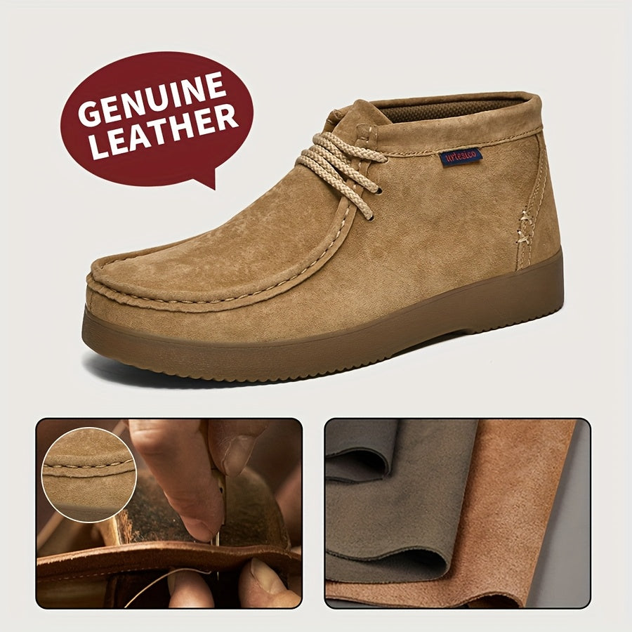 Stivali casual da uomo in pelle autentica con cuciture a mano, suola morbida e spessa, resistenti e antiscivolo, design classico retrò, ideali per lavoro e uso quotidiano