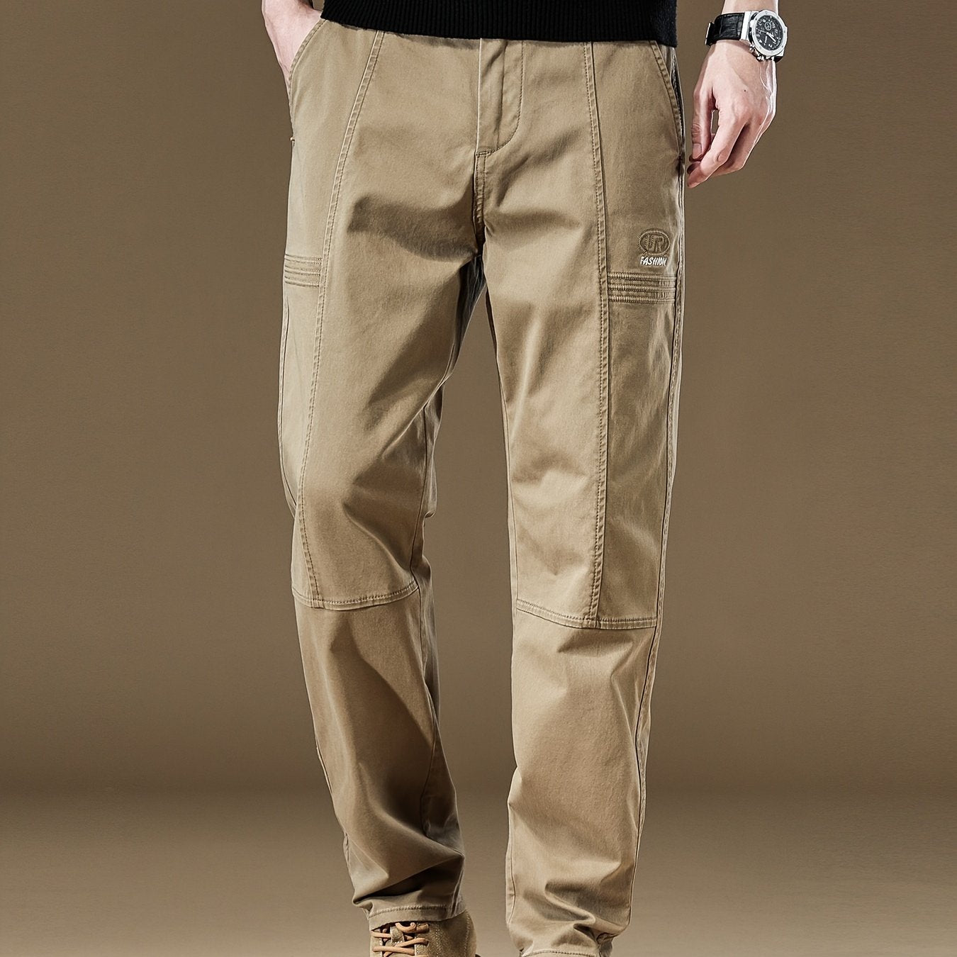 Pantaloni cargo casual da uomo - Vestibilità ampia, vita con coulisse, più tasche, beige, comfort per tutte le stagioni, perfetti per attività all'aperto, pantaloni da esterno | Pantaloni con vestibilità rilassata | Tasche funzionali