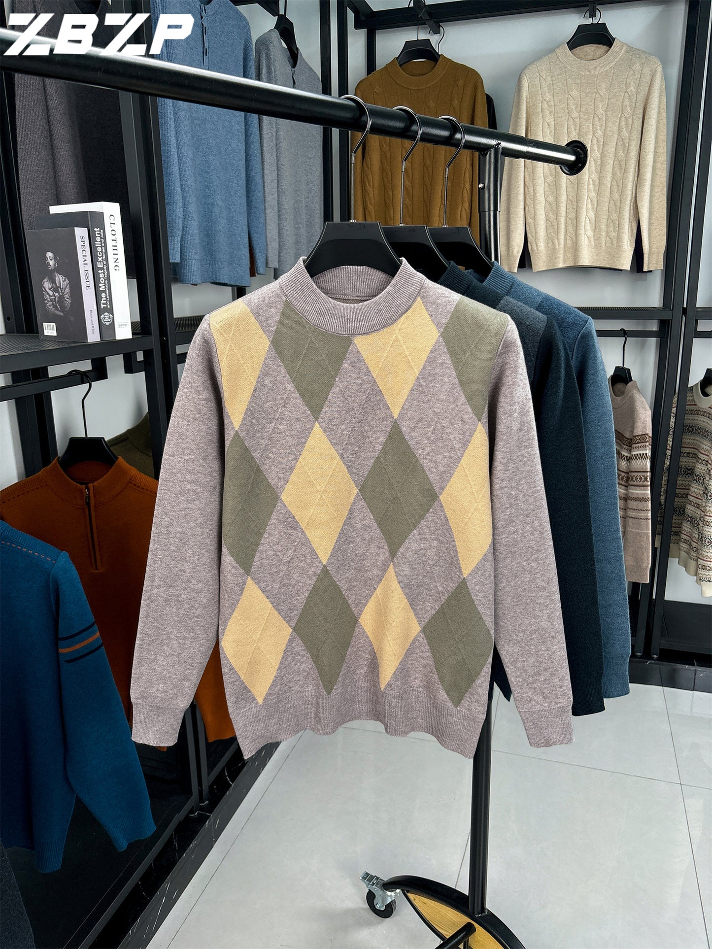 Maglione Autunno-Inverno Uomo ZBZP, Pullover Casual a Mezza Collo Caldo e Moda per Uomini di Media Età