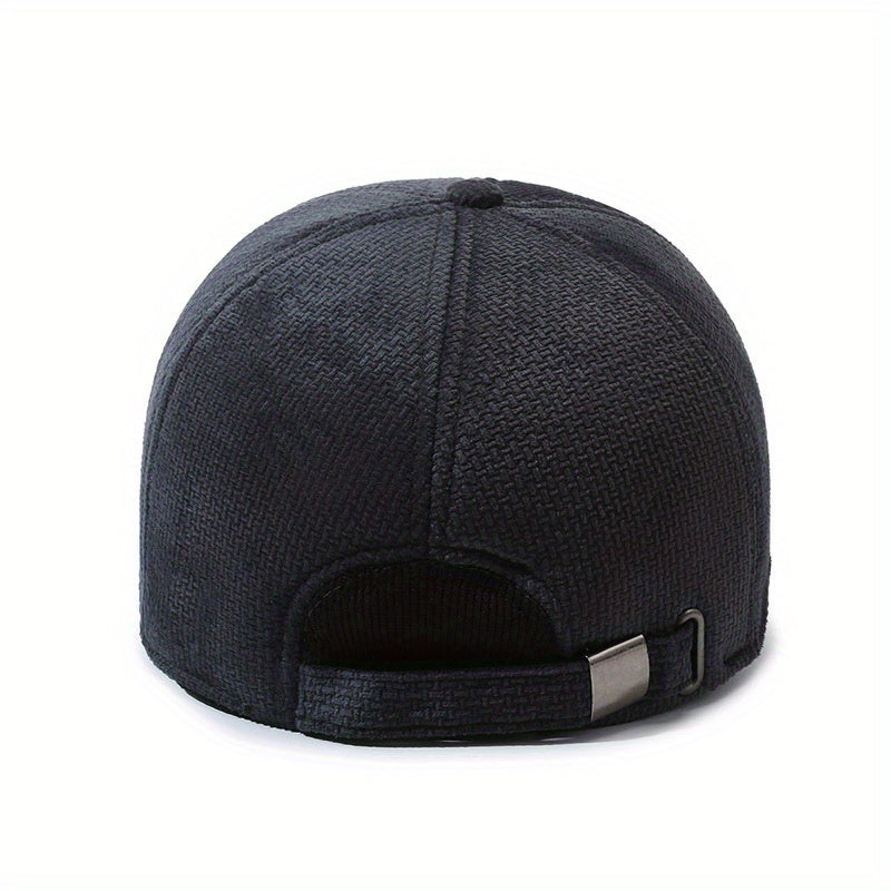 1pz Cappello da baseball caldo invernale unisex, a prova di vento e freddo, imbottito in pile di poliestere, stile sportivo con falde per le orecchie, traspirante, tessuto spesso di colore solido, lavaggio a mano/ristretto solo - Nero