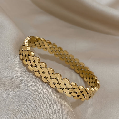 1pz Braccialetti Ovale Multistrato in Acciaio Inossidabile Dorato per Uomini e Donne, Gioielli Geometrici Chic Impermeabili, Regali