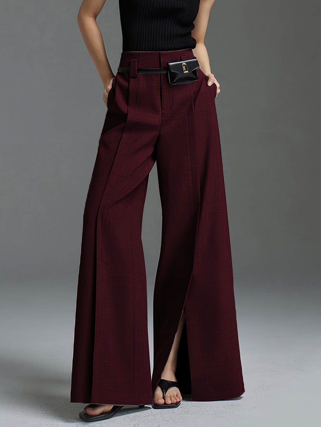 Women'S Elegant Wide-Leg Trousers - Non-Belted Pants with Elastic Waist, All-Season Formal & Everyday Pants for Office, Parties, Casual Outfits - Diqiuivy Professional Women'S Clothing, Party Attire, Smooth Texture, Office Wear, Stylish Bottoms
