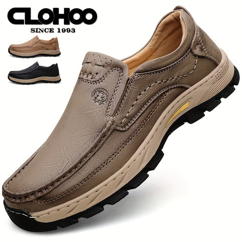Scarpe da uomo in pelle di mucca divisa CLOHOO, comode scarpe mocassino slip-on con suola in gomma antiscivolo per camminare, calzature da uomo