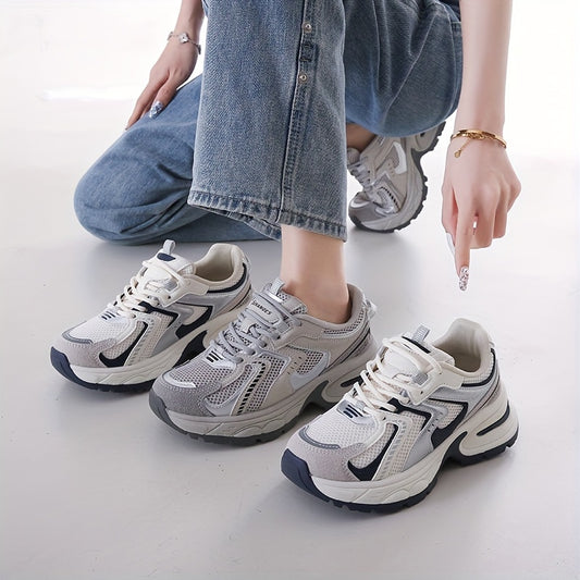 Sneakers da donna con piattaforma spessa - Scarpe da corsa ammortizzate con parte superiore in rete traspirante, suola in TPR antiscivolo - Scarpe da ginnastica per tutte le stagioni, da passeggio, da tutti i giorni - Chiusura con lacci - Colorazione grig