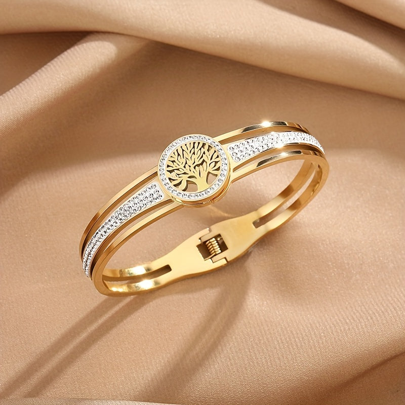 1pz Braccialetto Bangle In Acciaio Inossidabile Albero Della Vita, Braccialetto Da Uomo Di Moda