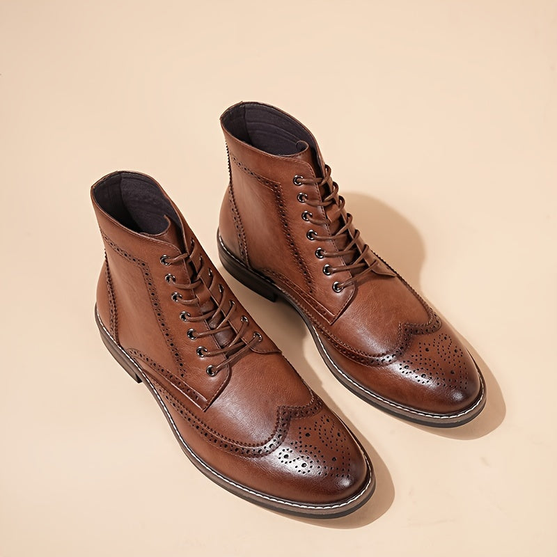 Stivali con lacci da uomo, stivaletti e stivali alti, design a punta d'ala, motivo brogue, scarpe Oxford e Derby, stivali neri e marroni, stile casual vintage britannico, comodi e resistenti, adatti per tutte le stagioni