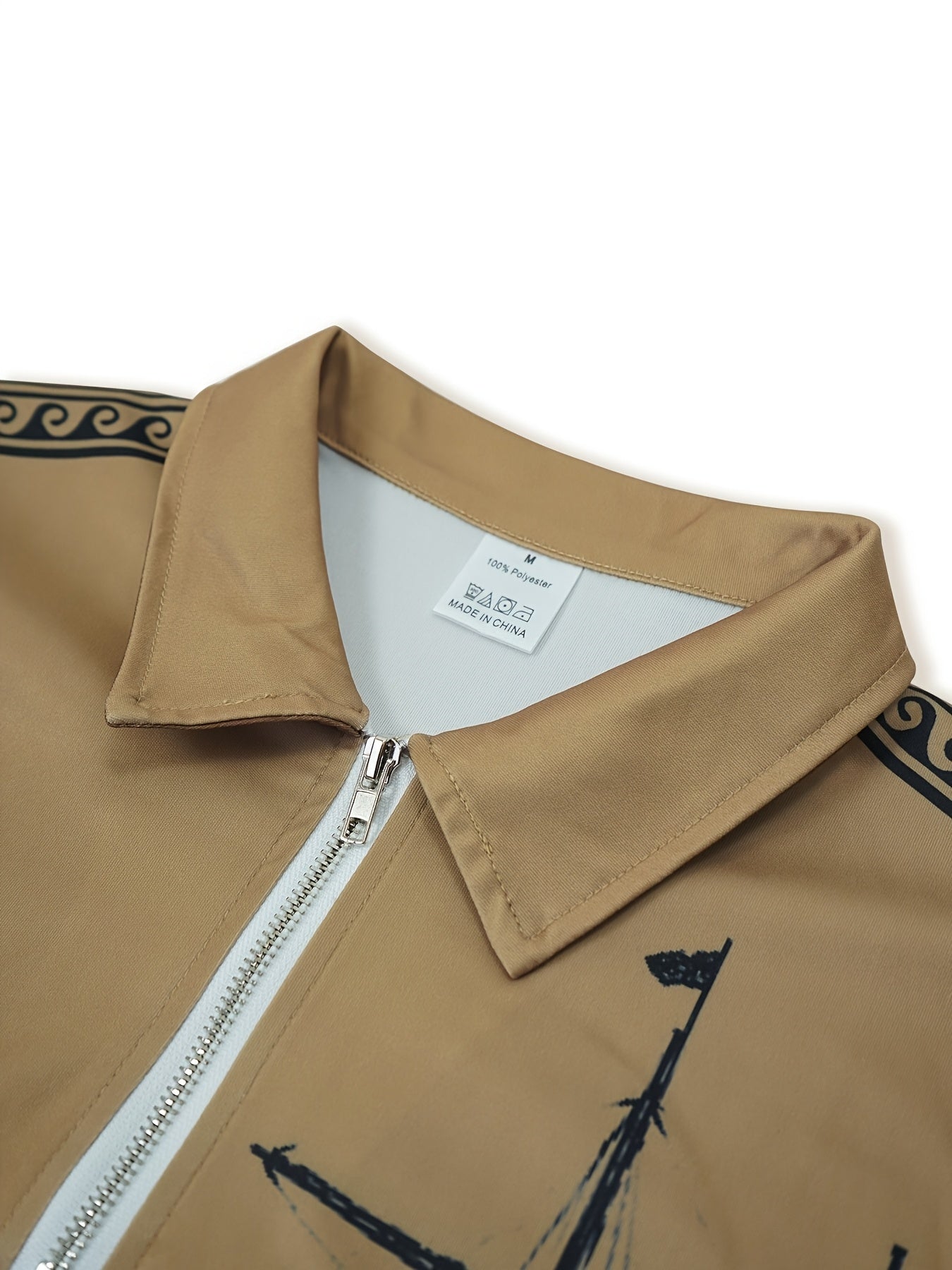 Maglietta polo a maniche lunghe con stampa di vela vintage per uomo, casual in poliestere 100% con maglia, vestibilità regolare con colletto a revers e zip, leggermente elasticizzata, 180 g/m² - Collezione autunnale