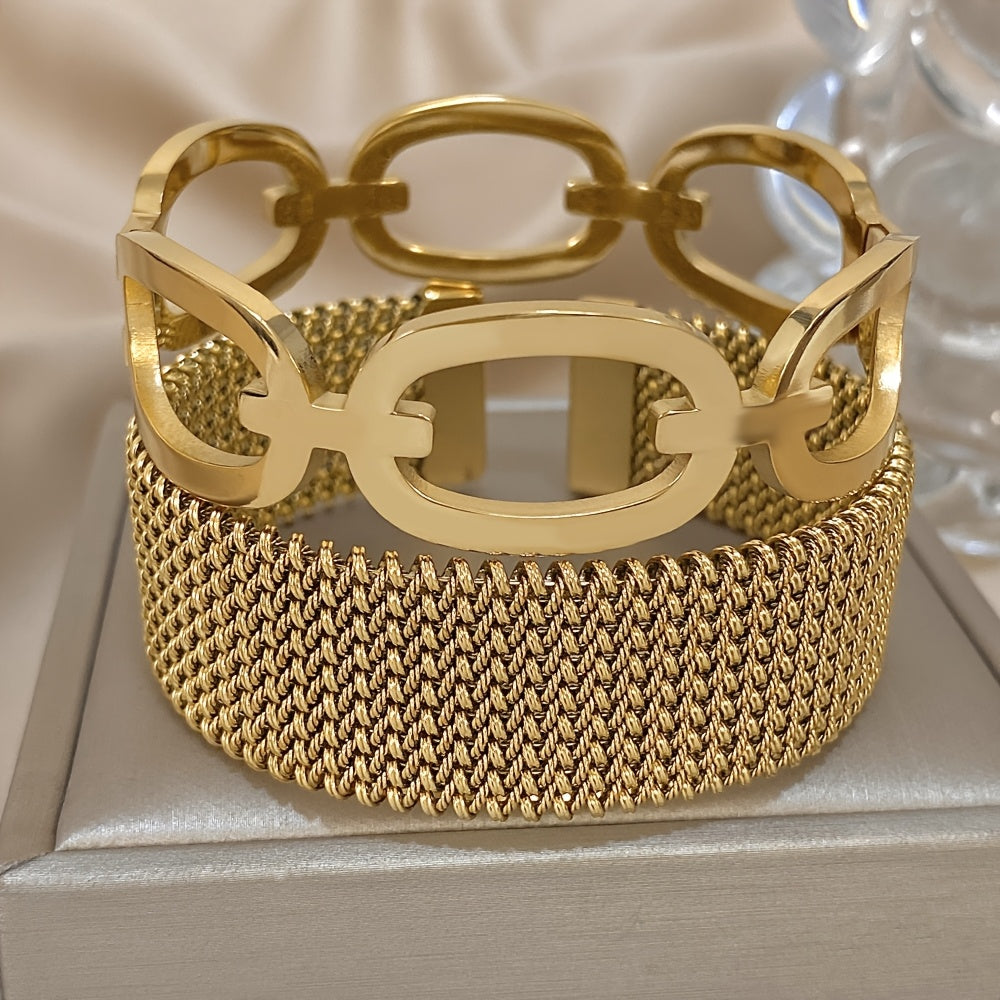 Set di 2 braccialetti eleganti in acciaio inossidabile 304 - Design di anello a vuoto chic, finitura dorata, regalo perfetto per la famiglia, gli amici e le persone care, ideale per abbigliamento casual o occasioni speciali, set di braccialetti|Braccialet
