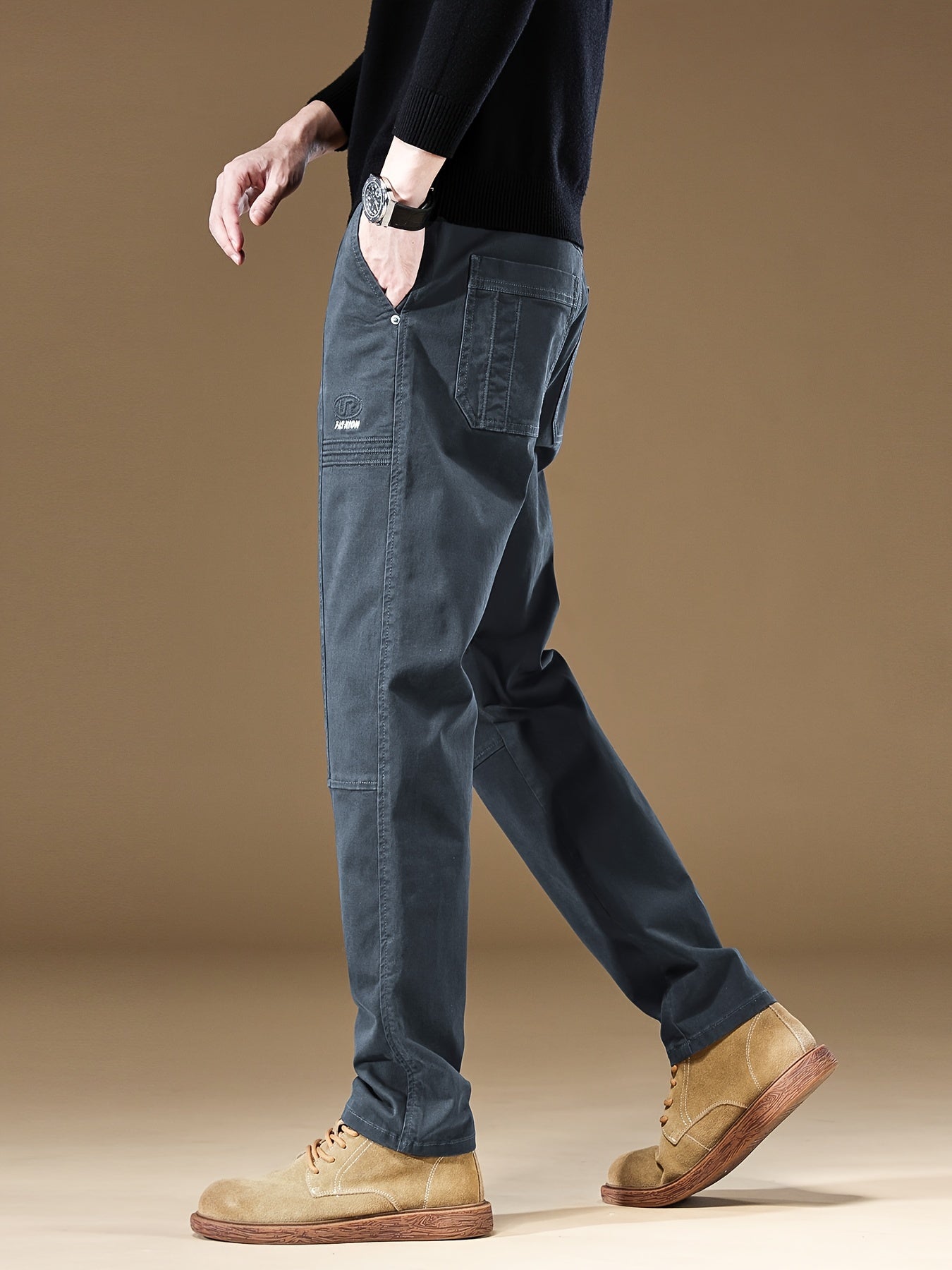 Pantaloni cargo casual da uomo - Vestibilità ampia, vita con coulisse, più tasche, beige, comfort per tutte le stagioni, perfetti per attività all'aperto, pantaloni da esterno | Pantaloni con vestibilità rilassata | Tasche funzionali