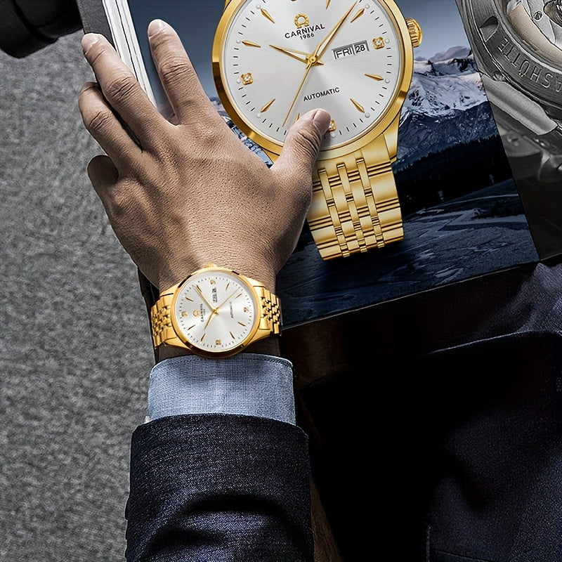 Orologio Meccanico Uomo I&W Carnival, Automatico a Carica Autonoma, Vetro Sintetico Zaffiro, Impermeabile, Regalo per le Vacanze