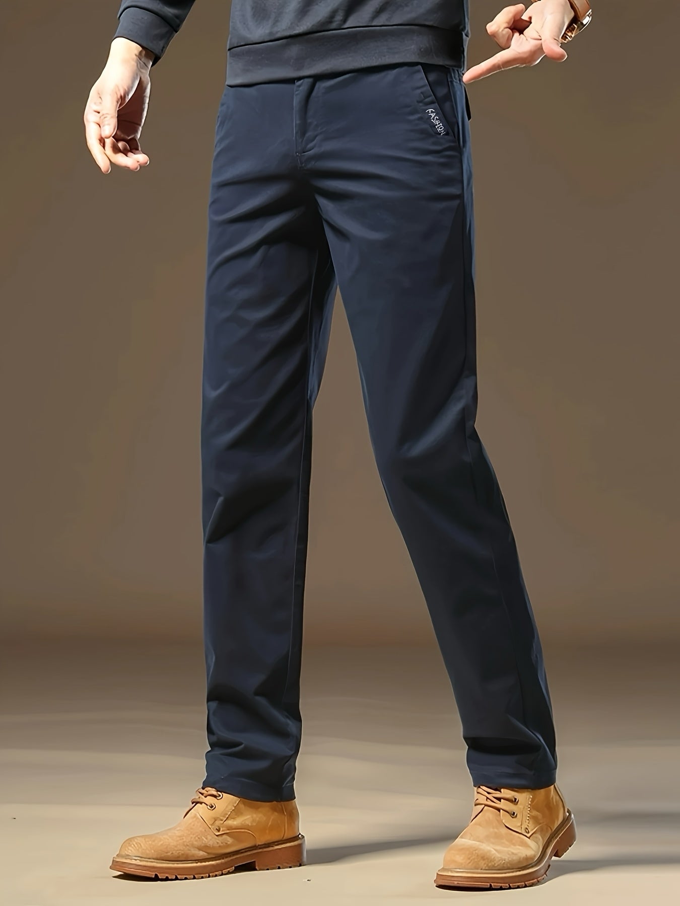 Pantaloni Eleganti da Uomo Bedford in Tessuto Elasticizzato Khaki per Look Business Casual e Viaggi, Primavera/Autunno