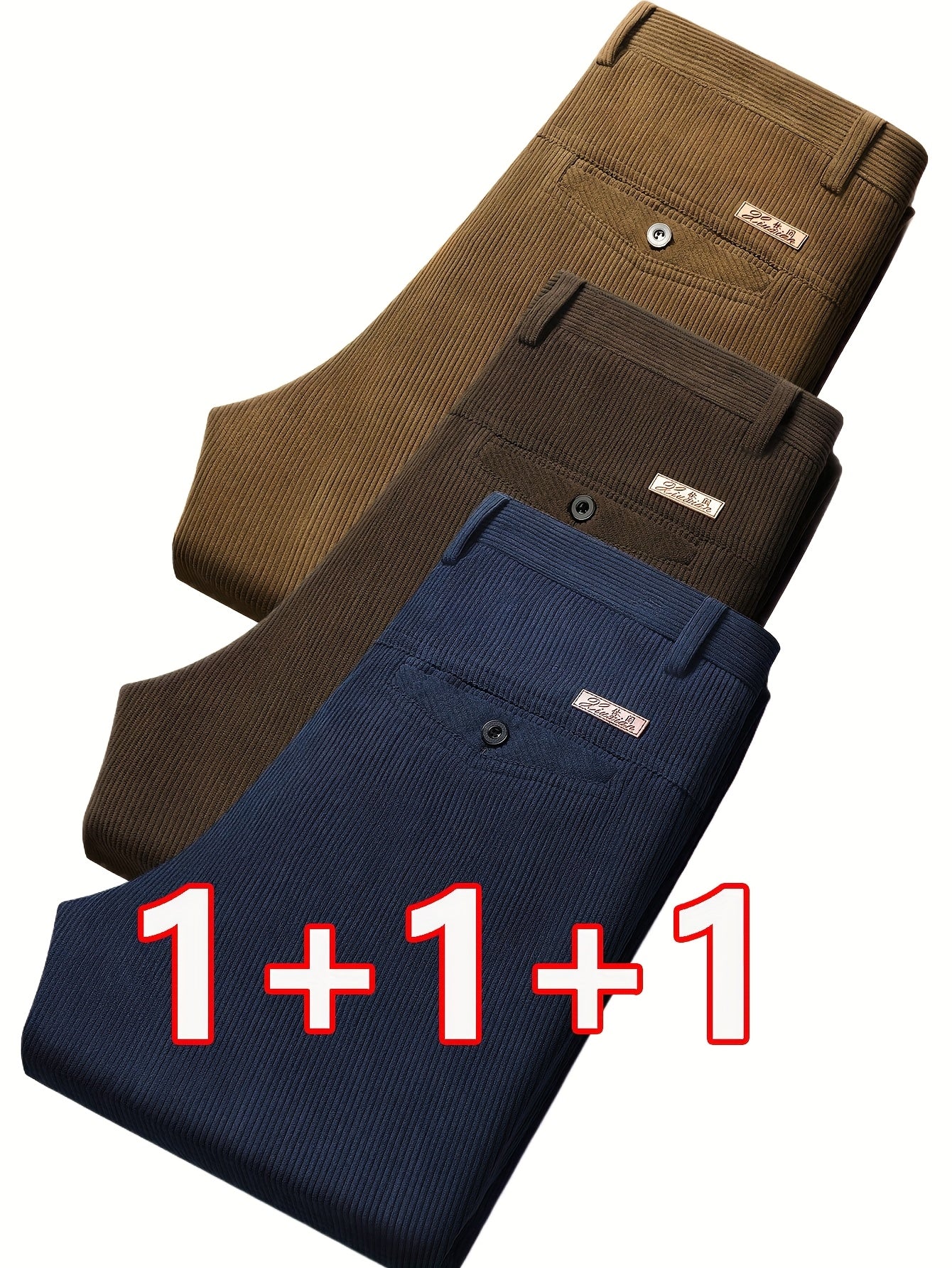 3 pezzi Pantaloni Eleganti da Uomo in Velluto a Coste - Casual Business Leggero, Semi-Formale, Tinta Unita, Vestibilità Regolare, Comfort per Tutte le Stagioni, Marrone, Blu Navy, Perfetti per Ufficio o Abbigliamento Casual, Abbigliamento da Ufficio|Aspet