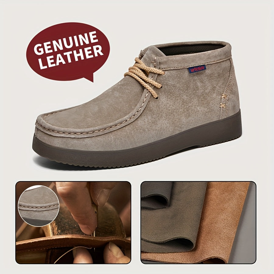 Stivali casual da uomo in pelle autentica con cuciture a mano, suola morbida e spessa, resistenti e antiscivolo, design classico retrò, ideali per lavoro e uso quotidiano