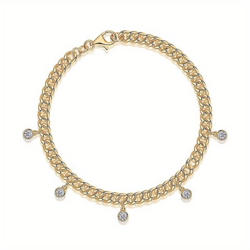 925 Argento Incastonato Moissanite Oro Circolare Taglio Moda Catena Cubana Pendente Braccialetto per Uomini e Donne, Gioielli Scintillanti per Tutti i Generi, Regalo di Natale, Regalo di Halloween, Regalo di Anniversario, Miglior Regalo per Coppie