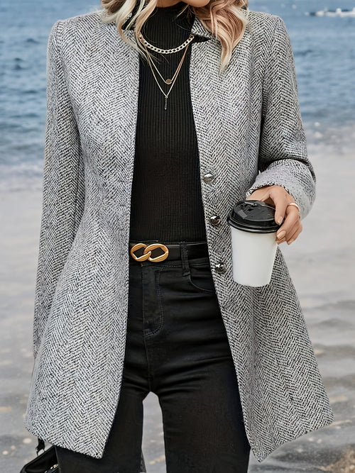 Women's Tweed Coat - Elegant, H-Silhouette Formal & Everyday Outerwear, Long Sleeve Winter Coat for Office, Parties, Casual Outfits - Non-Stretchy Mature Professional Jacket, Office Wear, Tailored Fit, Textured Fabric, Stylish Outerwear