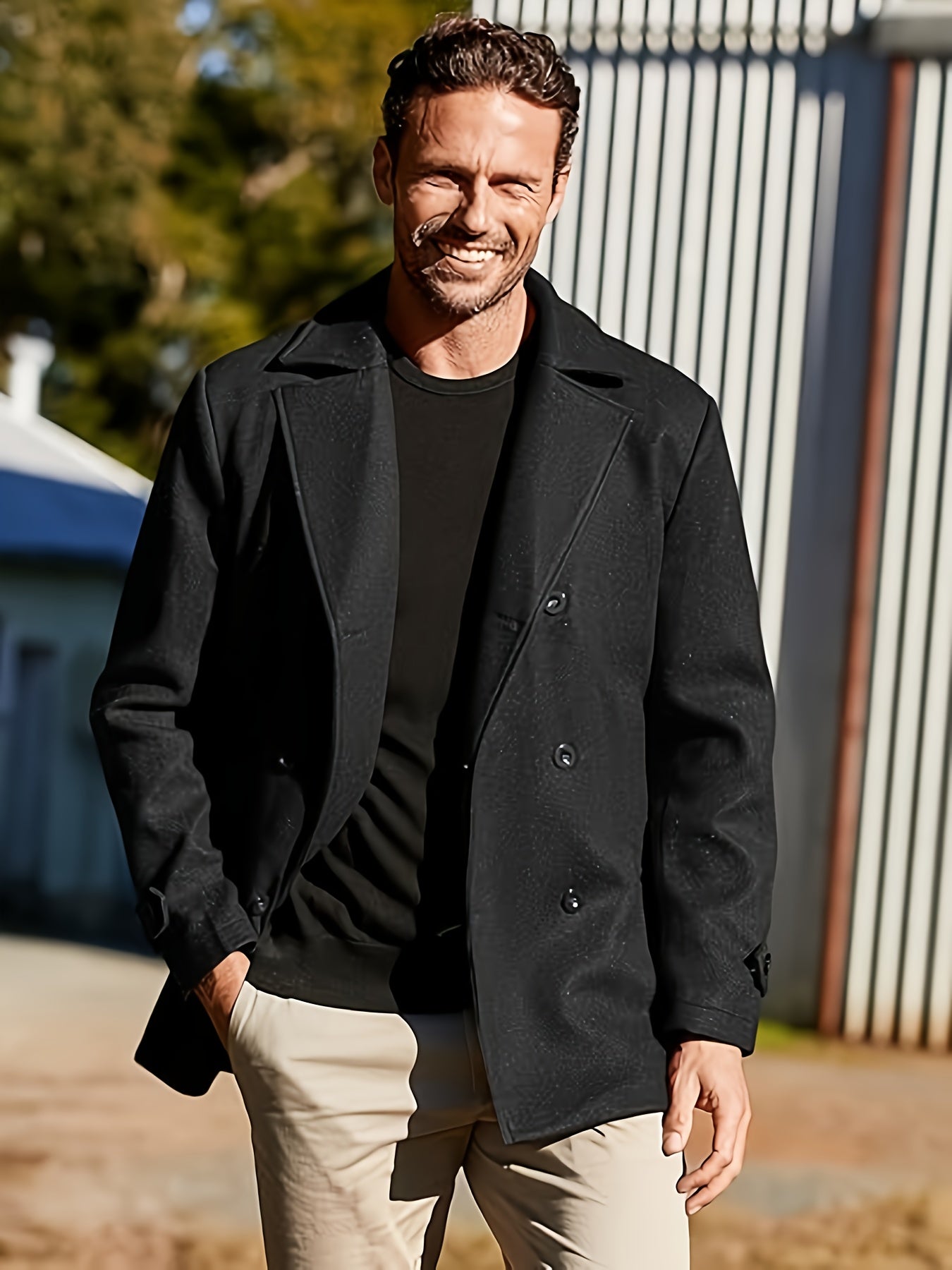 1pz Cappotto Invernale Pesante da Uomo - Giacca Doppiopetto con Colletto a Lancia, Grande Bottone sul Risvolto & Passanti in Tinta Unita (Tessuto Non Elasticizzato) - Capospalla Spesso per Taglie Grandi e Alte, Abbigliamento Casual ed Elegante (Marrone),