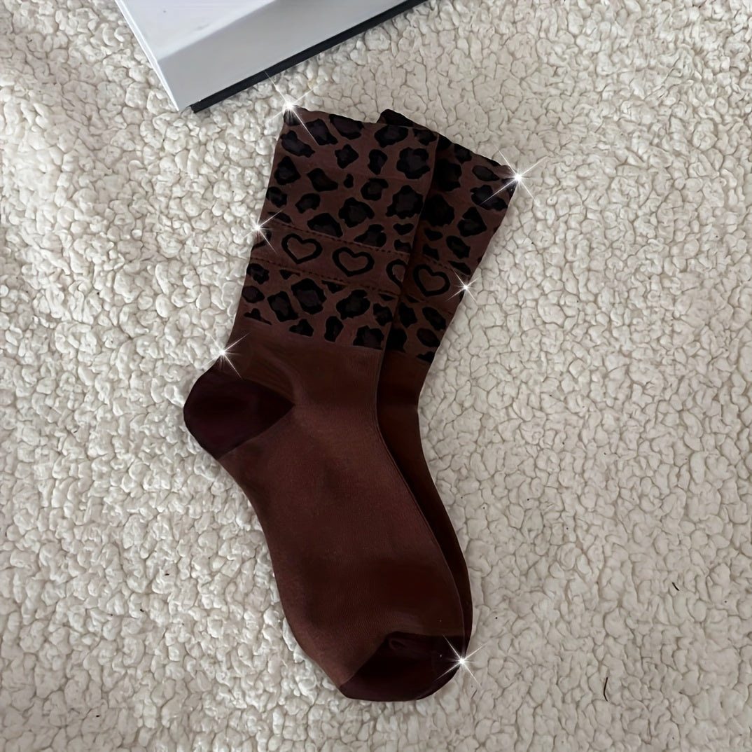 3 Paia di Calzini alla Caviglia per Donna con Stampa Leopardo, Tessuto Elasticizzato in Poliestere, Lavabile in Lavatrice, Casual ed Elegante, Design Giocoso con Animali per Autunno e Inverno, Utilizzo Interno/Esterno, Calzini con Stampa Leopardo