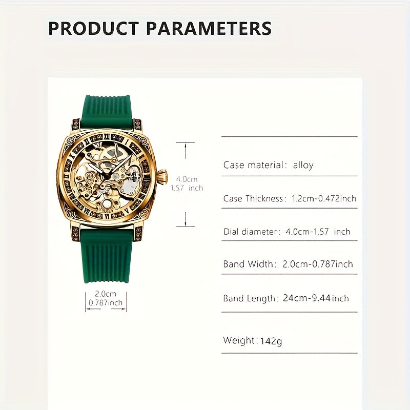 1pc Orologio meccanico a tourbillon intagliato in stile elegante per uomo giovane, senza batteria
