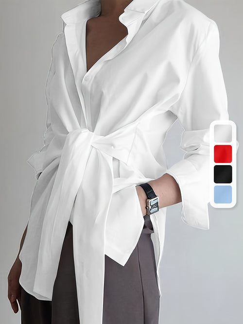 Women'S Casual Solid Color Long Sleeve Shirt, 100% Polyester, Lapel Collar, Button Front, All Season Woven Fabric, 117 gsm - Versatile Adult Shirting