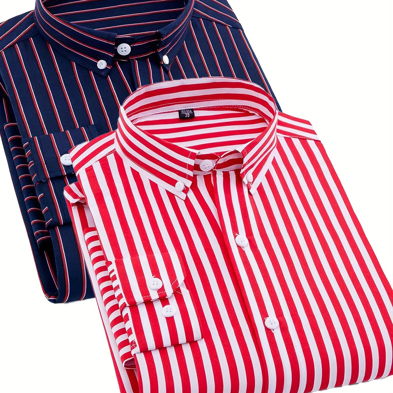 1+1pz Camicia Uomo a Righe con Maniche Lunghe - Colletto Casual, Tessuto Leggero, Ideale per Vacanze al Mare, Appuntamenti e Regali, Top Classico a Righe