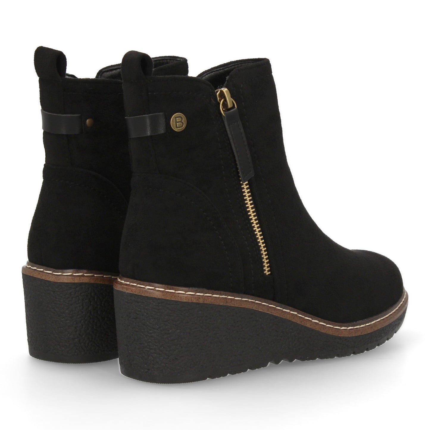 Stivaletto con Zeppa Donna, Design Comodo ed Elegante. Dettagli Cuciti con Chiusura a Cerniera e Linguetta Posteriore. Perfetto per Autunno e Inverno