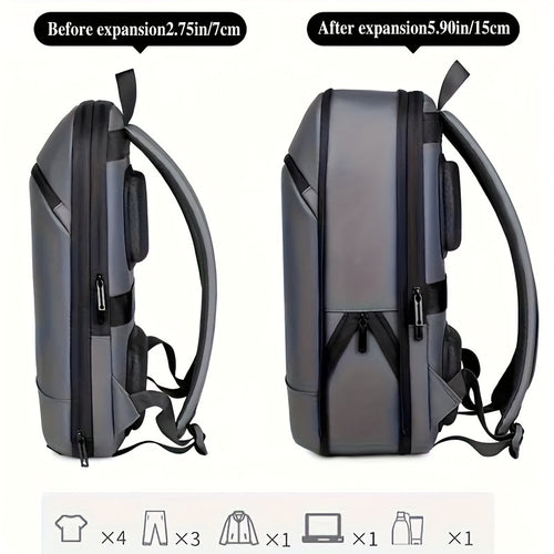 Zaino espandibile in stile business, similpelle, cerniera liscia resistente, borsa per laptop multi-pad, zaino casual, adatto per il pendolarismo quotidiano, viaggi di lavoro all'aperto, regalo ideale per le vacanze, opzioni nero, grigio scuro, grigio chi