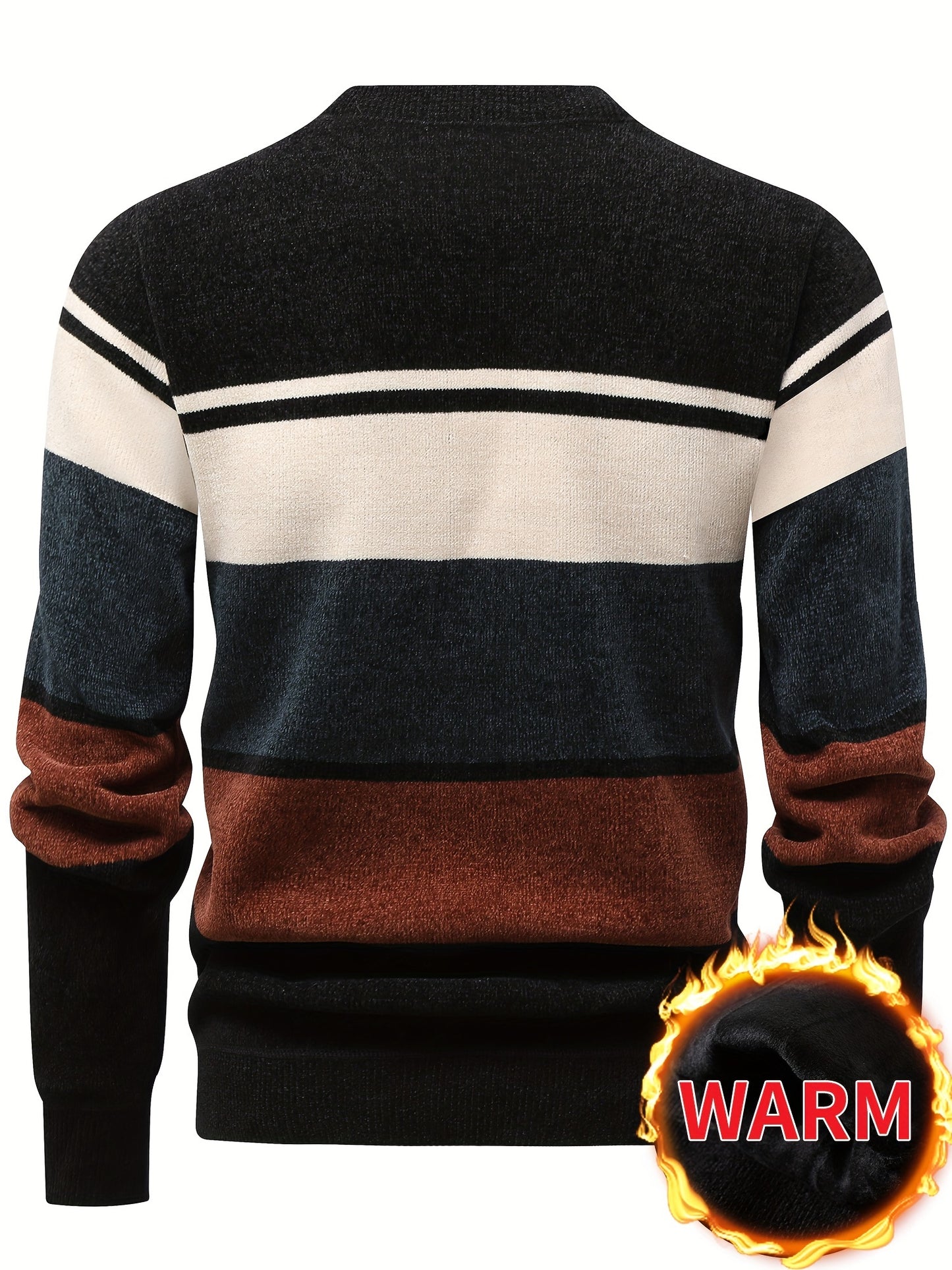 Maglione Invernale Termico Foderato in Pile Uomo Genghis - Design a Righe con Logo Lettere, Collo Tondo Maniche Lunghe, Lavabile in Lavatrice Taglio Regolare, Abbigliamento per il Freddo, Polsini e Orlo Costolati