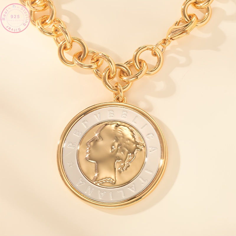 Un bracciale in argento sterling per donna, con bracciale a catena con moneta lira in alfabeto goffrato, bracciale a catena, bracciale con ciondolo, un regalo per la nipote, regalo di San Valentino, regalo di compleanno, abbinamento gioielli matrimonio, c