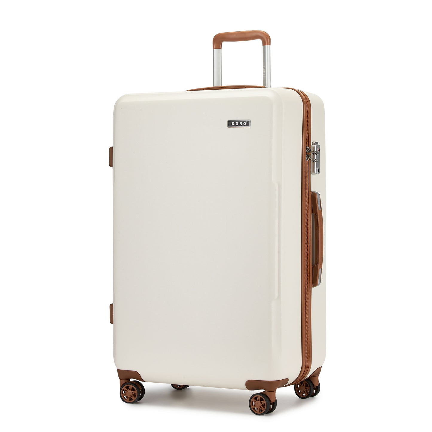 1Pcs di Valigia Kono da 20/24/28 pollici in Crema e Marrone, Bagaglio a Mano Piccolo in PC + ABS con Guscio Rigido Leggero e Durevole, con Doppie Ruote Girevoli, Serratura di Sicurezza TSA, Regalo per le Vacanze di Ritorno a Scuola, Manico Telescopico, Ru