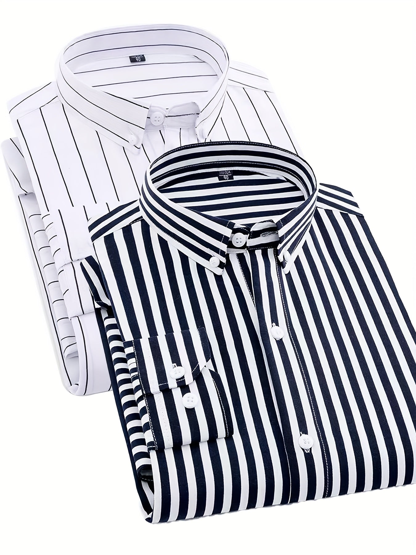 1+1pz Camicia Uomo a Righe con Maniche Lunghe - Colletto Casual, Tessuto Leggero, Ideale per Vacanze al Mare, Appuntamenti e Regali, Top Classico a Righe