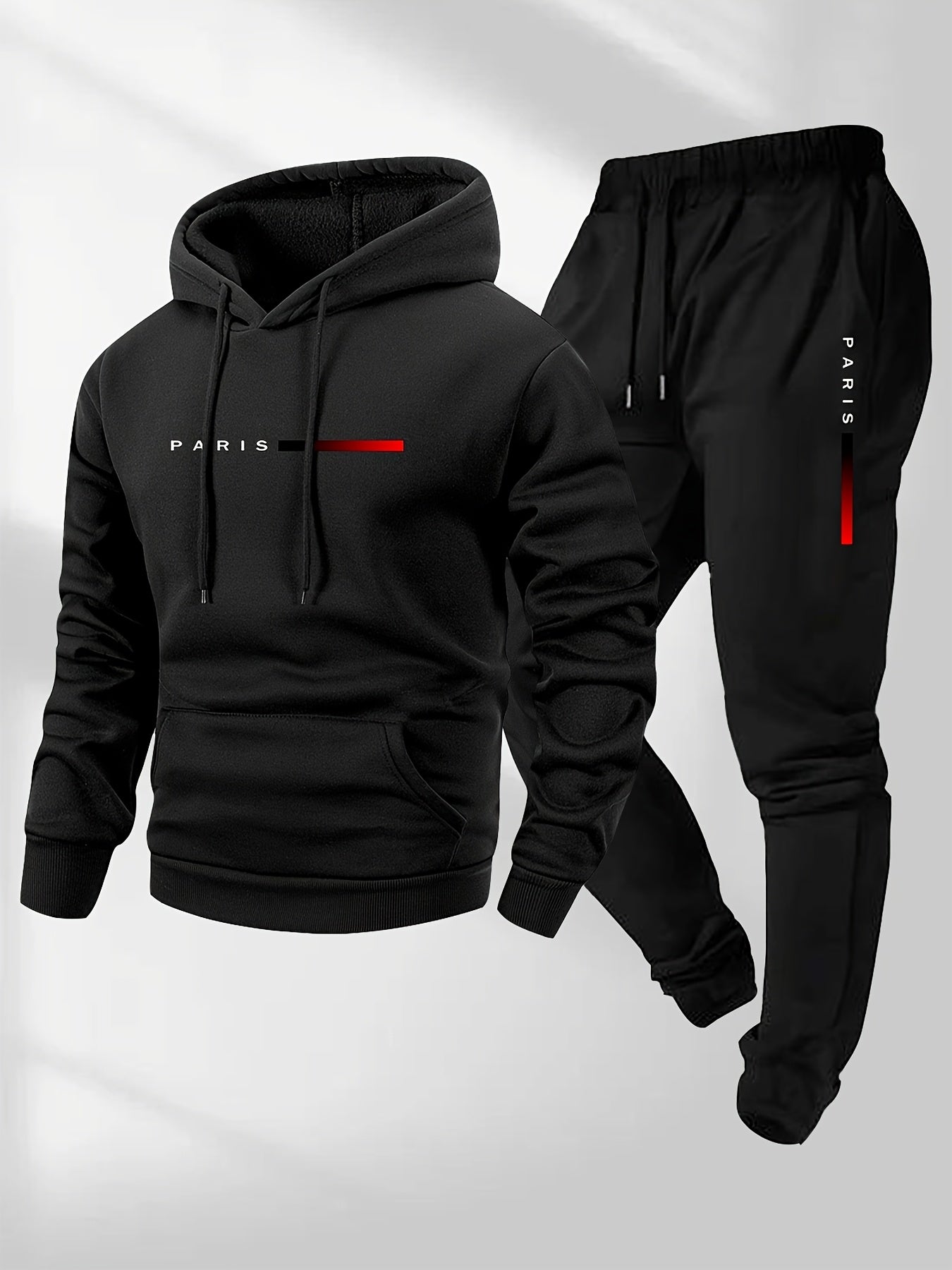 Set da Uomo con Felpa con Cappuccio e Pantaloni Sportivi con Coulisse e Stampa della Parola PARIS