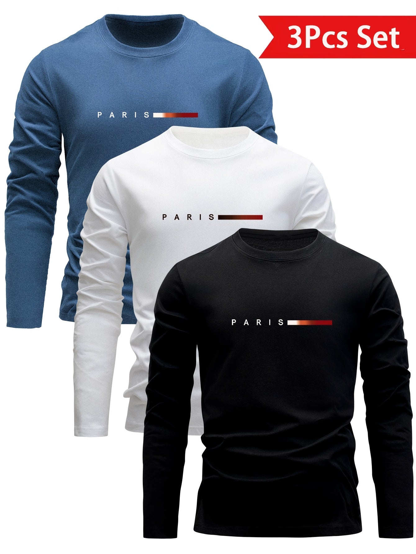 3 Pezzi Magliette Uomo Manica Lunga 100% Cotone, Versatili ed Eleganti per Primavera/Autunno Abbigliamento Autunnale Outfit Quotidiano T-Shirt Classico Design Minimalista Stoffa Traspirante Cuciture Resistenti Confezione Multipla Camicie da Donna Indument