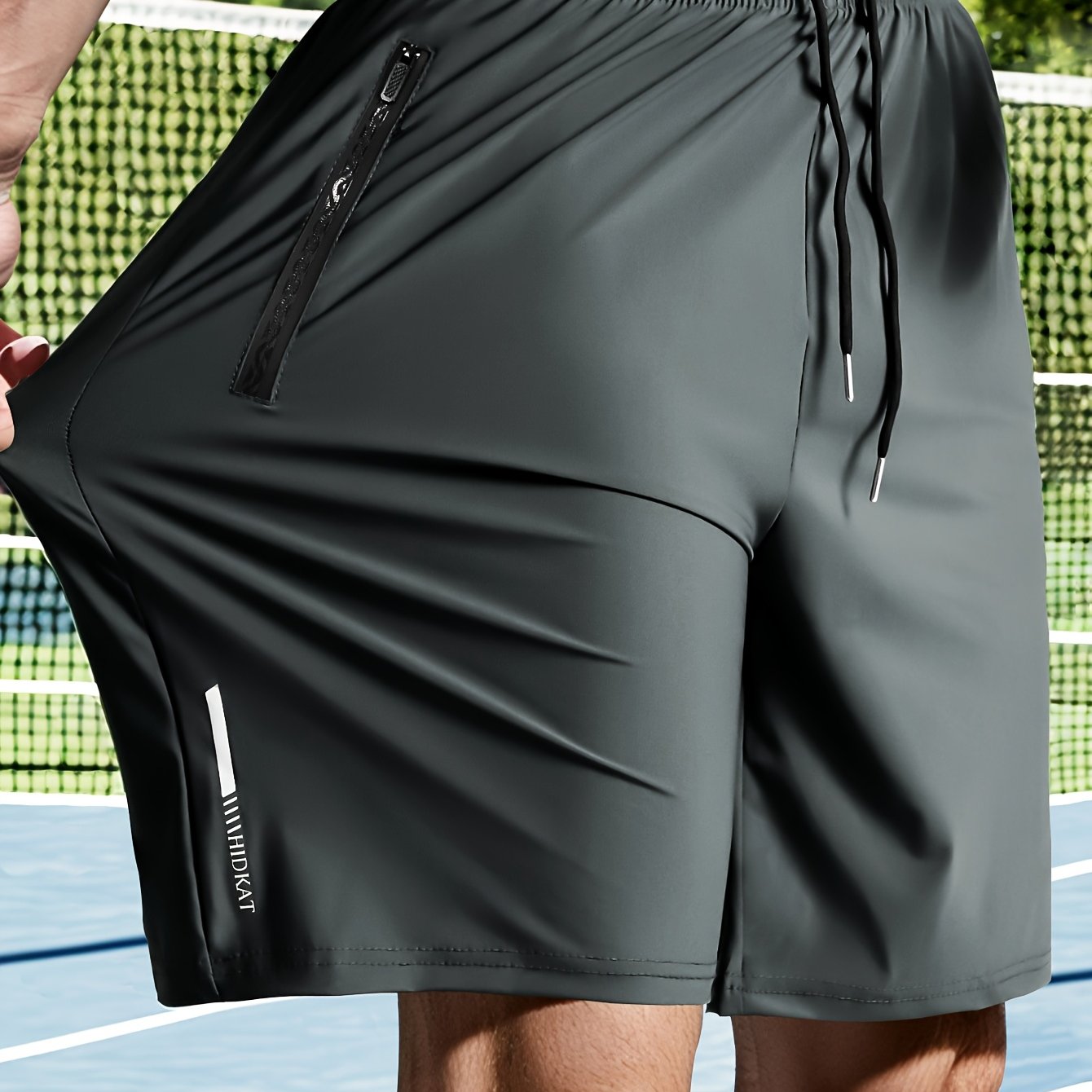 Short da sport ad alta elasticità da uomo - Blu marino con cintura con coulisse, tasche con cerniera e tasche laterali, perfetti per attività all'aperto casuali, fitness, ciclismo e uso quotidiano, abbigliamento casual all'aperto | Short con coulisse | Ta
