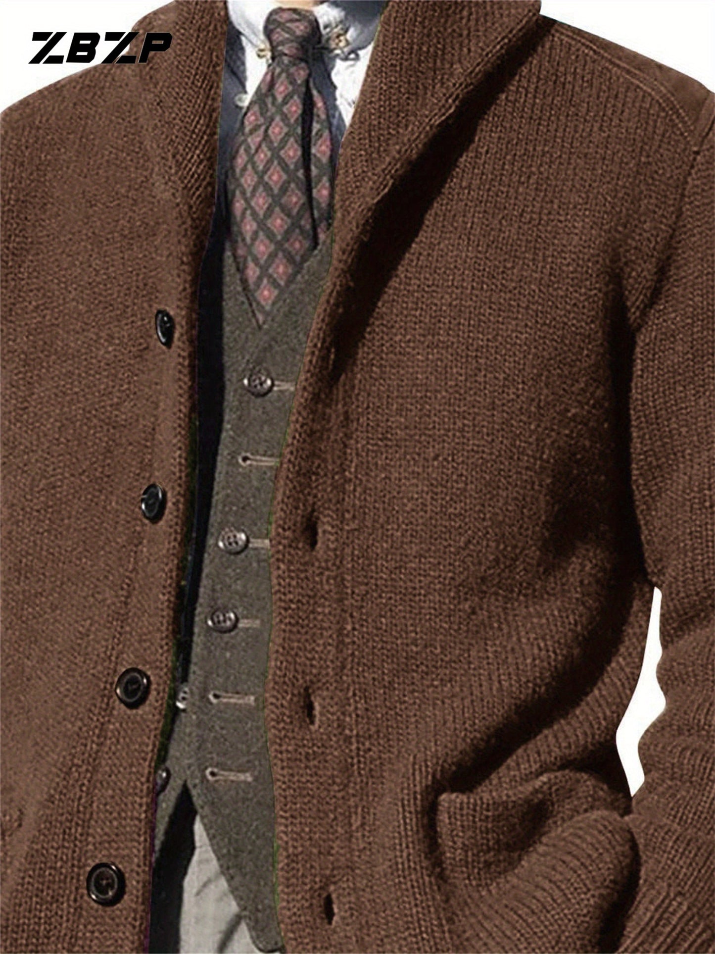 Maglione Uomo ZBZP Marrone con Bottoni - Cappotto in Maglia Pesante con Collo Alto, Modello A339 per Occasioni Formali e Casual Invernali, Comodo da Indossare Ogni Giorno, Taglio Classico Largo e Tessuto Resistente