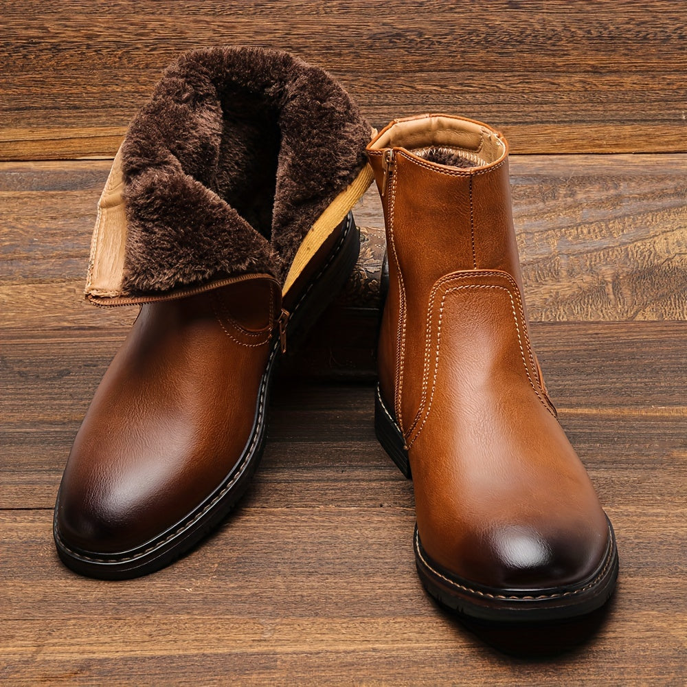 Stivali Termici Da Uomo Con Cerniere, Stivali Foderati In Pelliccia Sintetica, Scarpe Da Passeggio Casual, Stile Preppy
