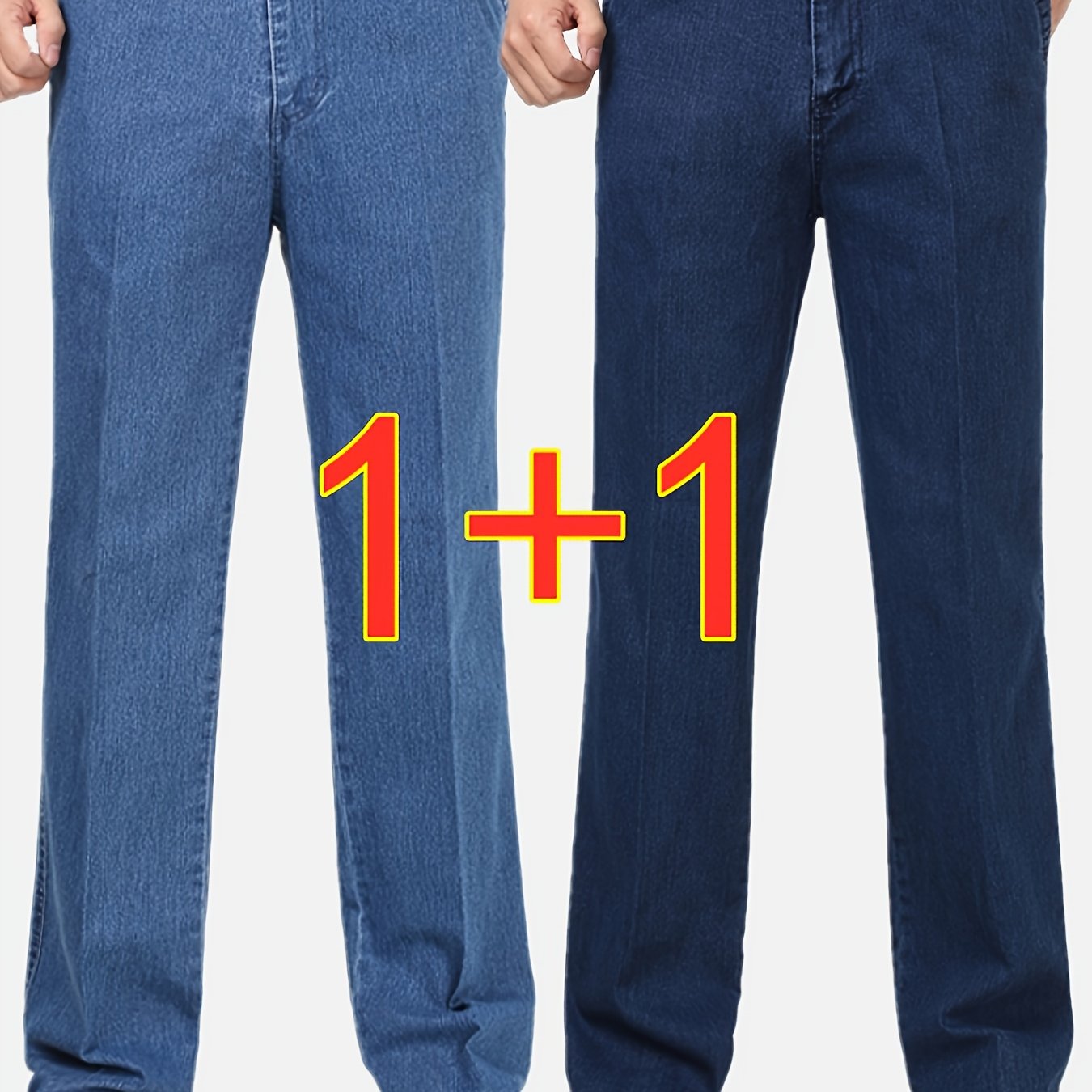 2-Pack Pantaloni da uomo in denim finto a vita alta e gamba dritta - Pantaloni da estate leggeri in denim finto con elastico in vita e cerniera integrata, vestibilità ampia, pantaloni casual in blu chiaro e blu scuro, comfort per tutte le stagioni per abb