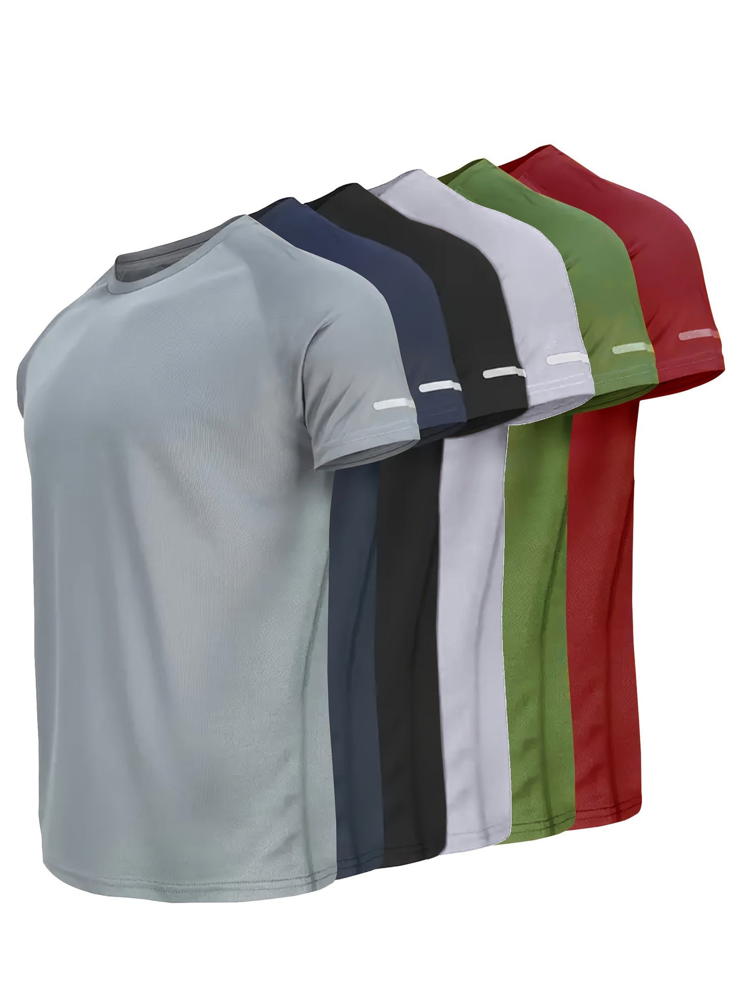 6 Pezzi Magliette Sportive Traspiranti e Asciugatura Rapida con Strisce Riflettenti - Magliette da Palestra e Corsa in Grigio/Blu Navy/Nero/Bianco/Rosso, Magliette per Allenamento, Look Sportivo Casual, Tessuto Traspirante, Maglietta con Texture Liscia, P
